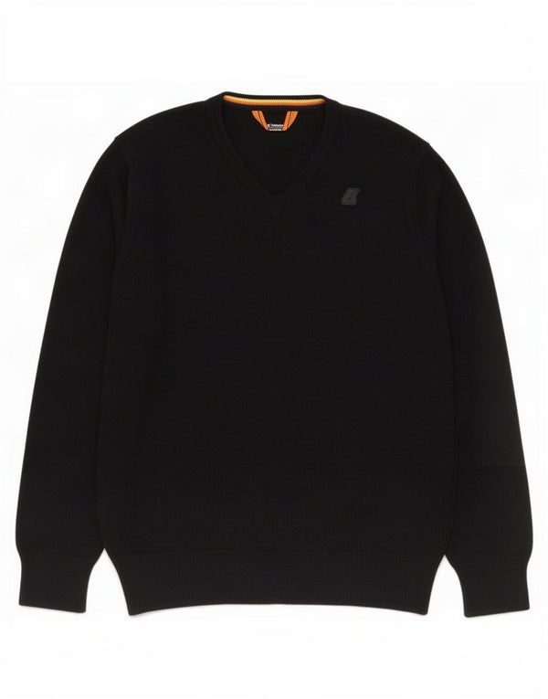 Maglione K-Way da uomo con scollo a V, lana merino nera media