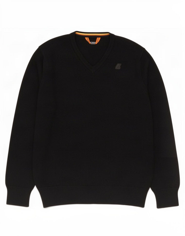 Maglione K-Way da uomo con scollo a V, lana merino nera media