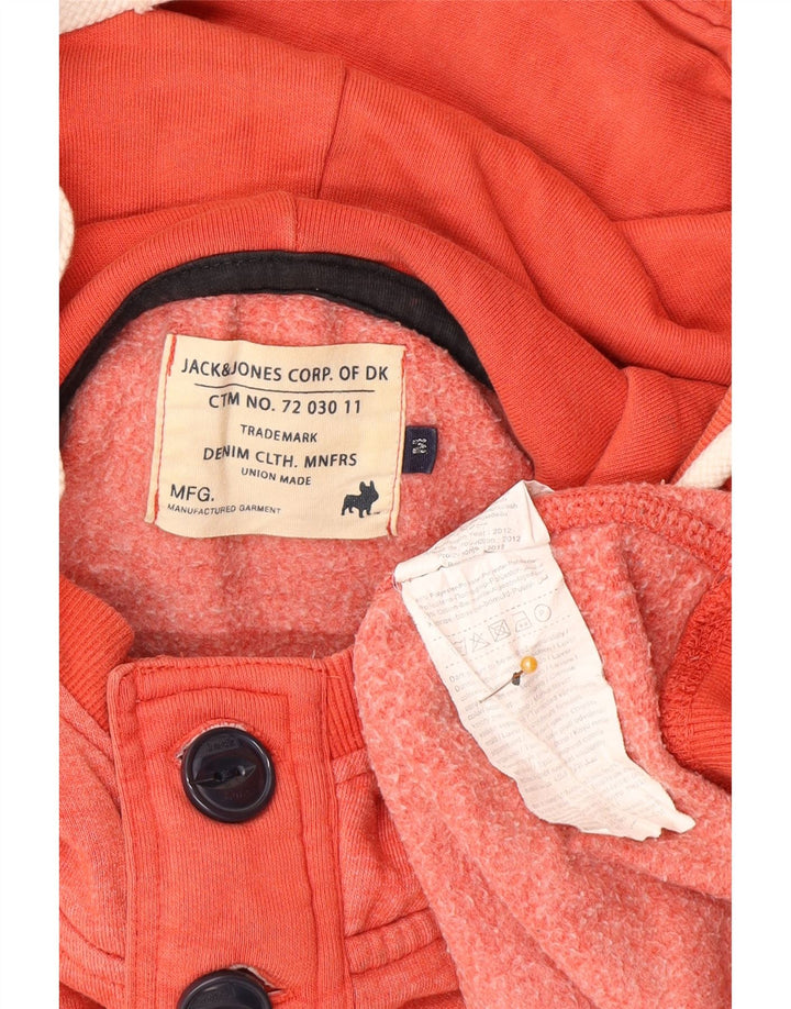 Jack & Jones Maglione da uomo con cappuccio grafico e collo con bottoni, poliestere rosso medio