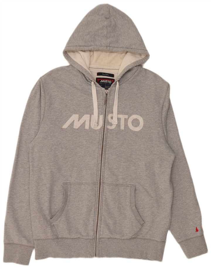 Maglione con cappuccio e zip grafica da uomo MUSTO 2XL cotone grigio