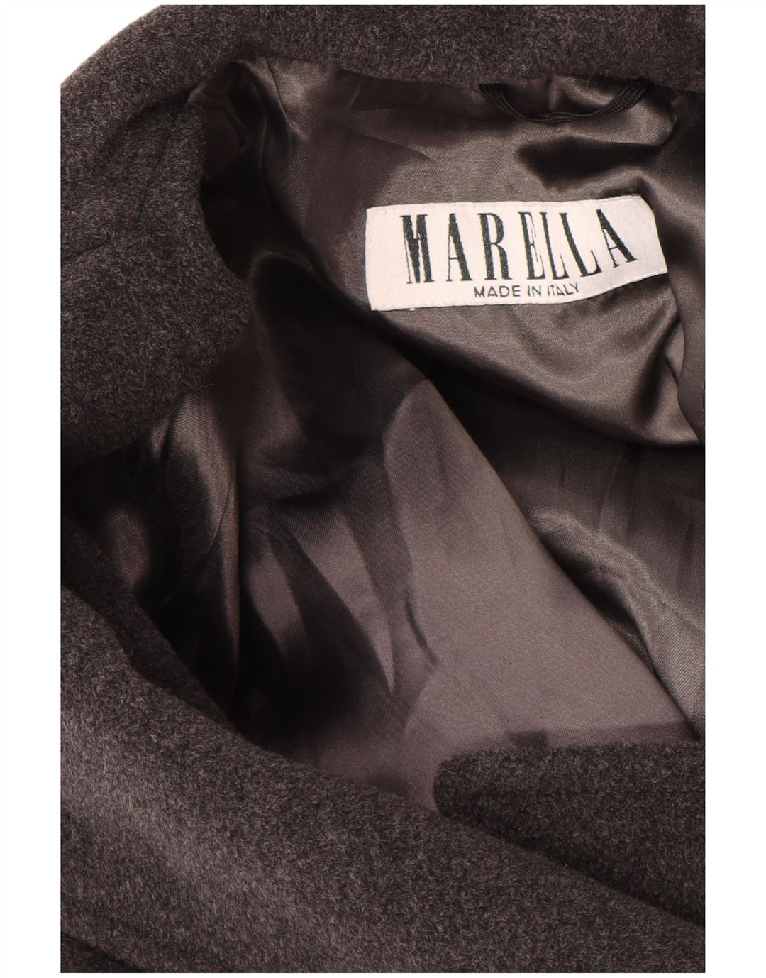 MARELLA Cappotto doppiopetto da donna UK 14 Grande lana vergine grigia