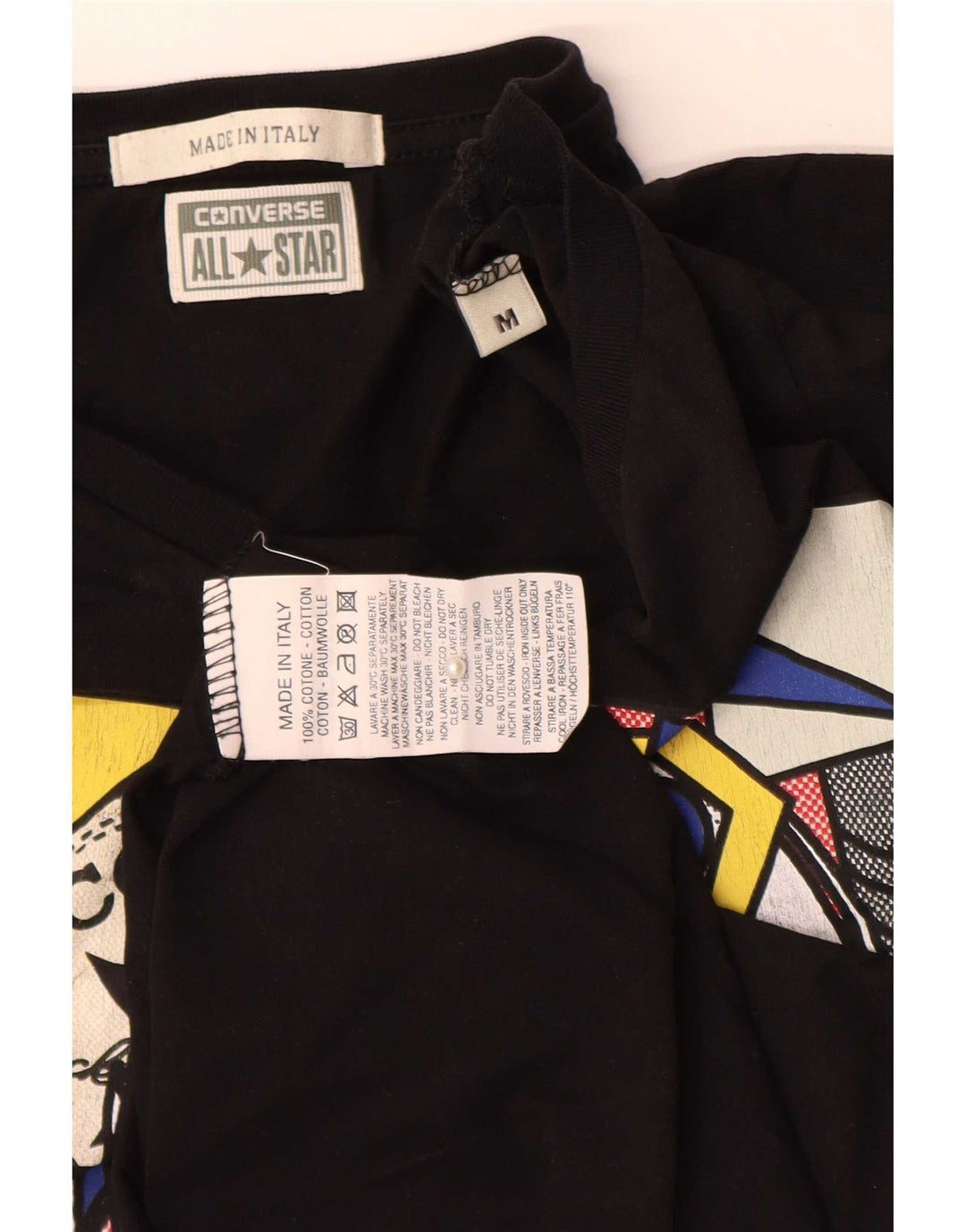Converse Top grafico da donna a maniche lunghe UK 12 medio cotone nero