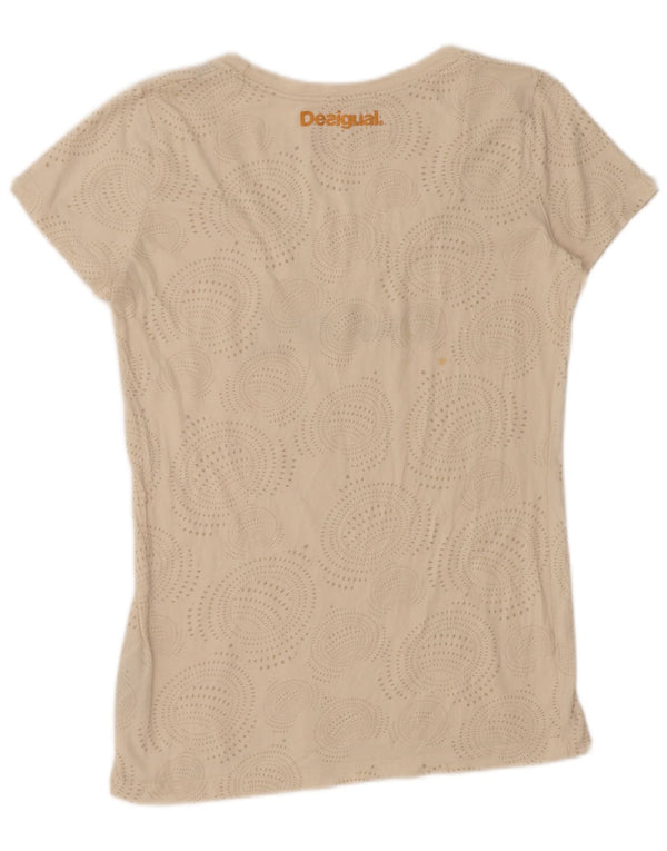 DESIGUAL T-shirt grafica da donna Top UK 14 Large Beige Spotted Cotton