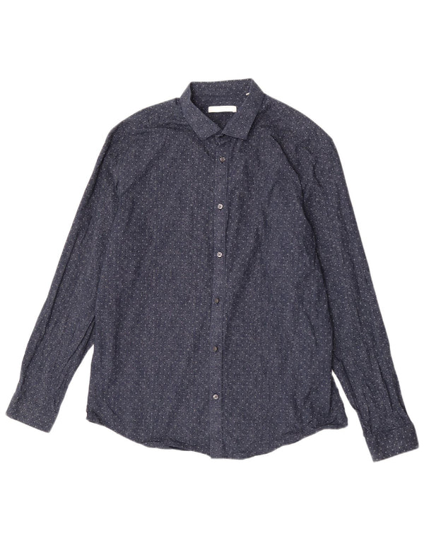 Camicia premium da uomo Jack & Jones taglia 44 XL cotone maculato blu navy