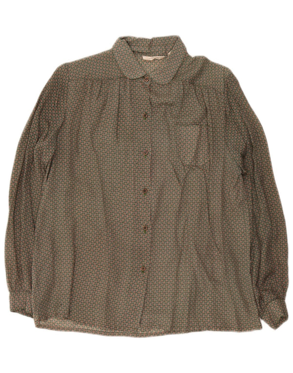 Camicetta camicia vintage da donna EU 42 grande acetato floreale verde retrò
