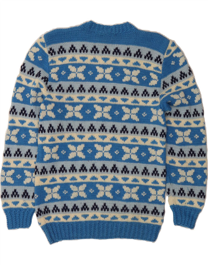 Maglione maglione girocollo da uomo VINTAGE piccolo blu Fair Isle