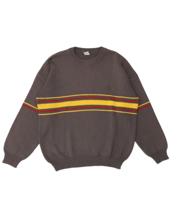 Maglione vintage da uomo girocollo a righe grandi grigie