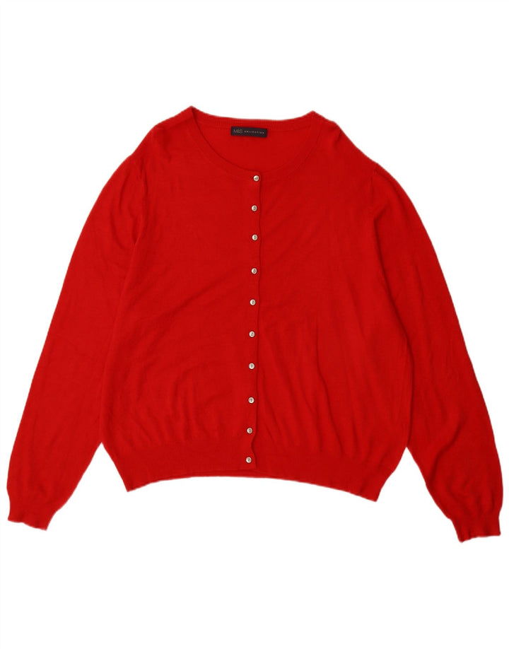MARKS & SPENCER Maglione cardigan da donna UK 20 2XL Viscosa rossa
