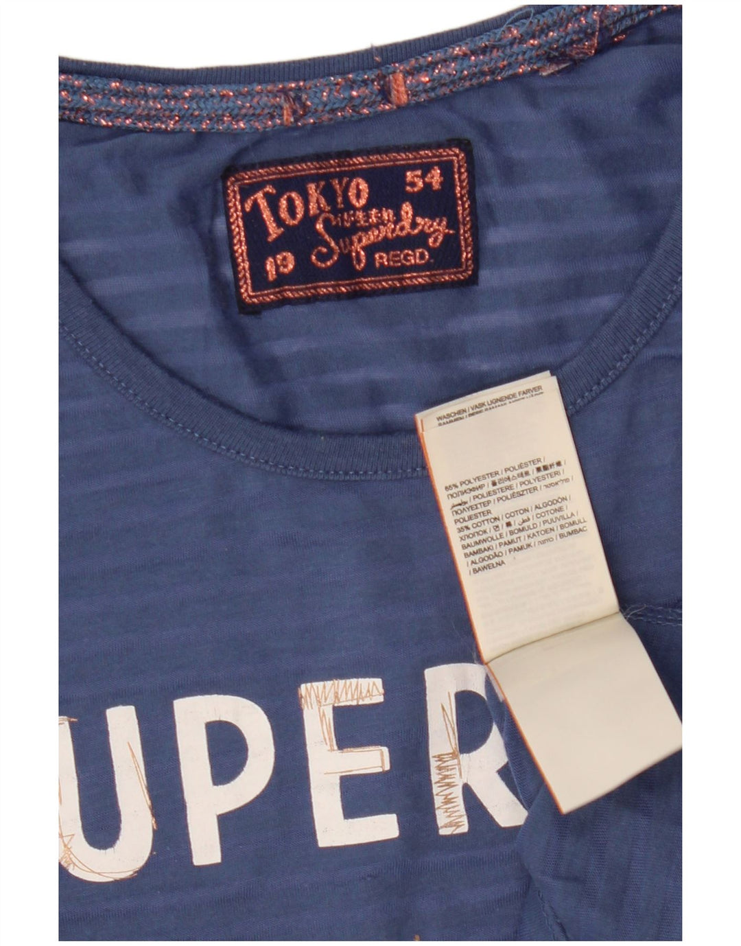 T-shirt grafica da donna Superdry Top UK 10 Small blu poliestere