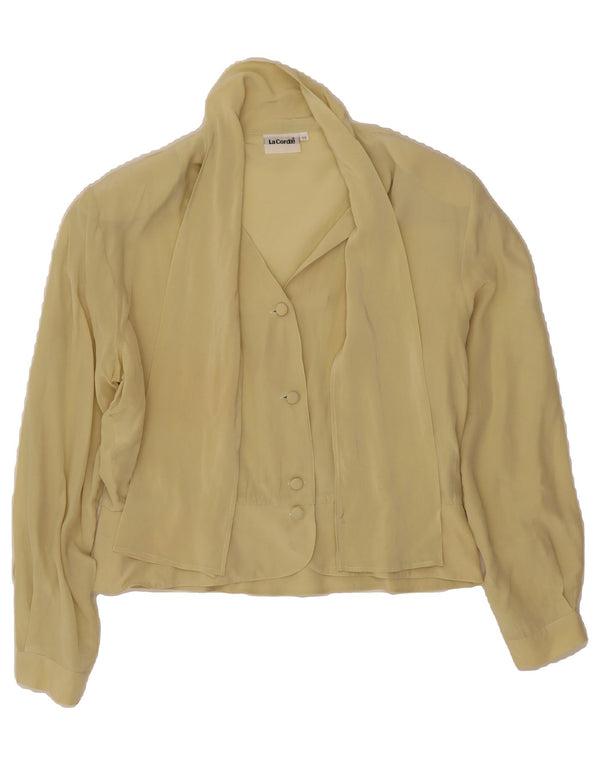 LA CORDEE Womens Front Tie Shirt Blouse UK 19 XL Beige Silk