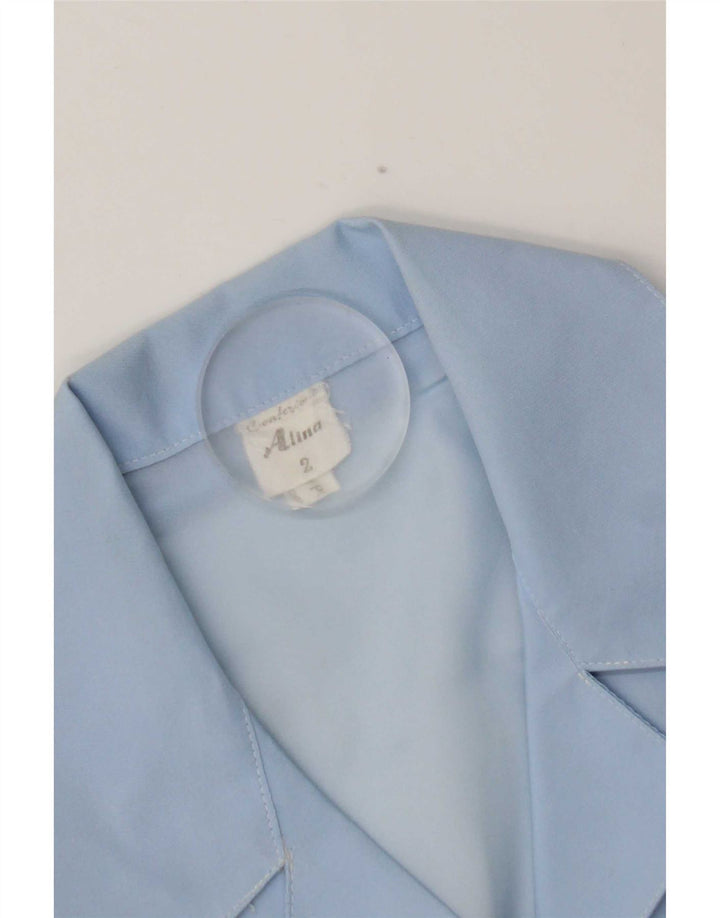 Camicetta camicia a maniche corte da donna vintage UK 14 poliestere blu medio