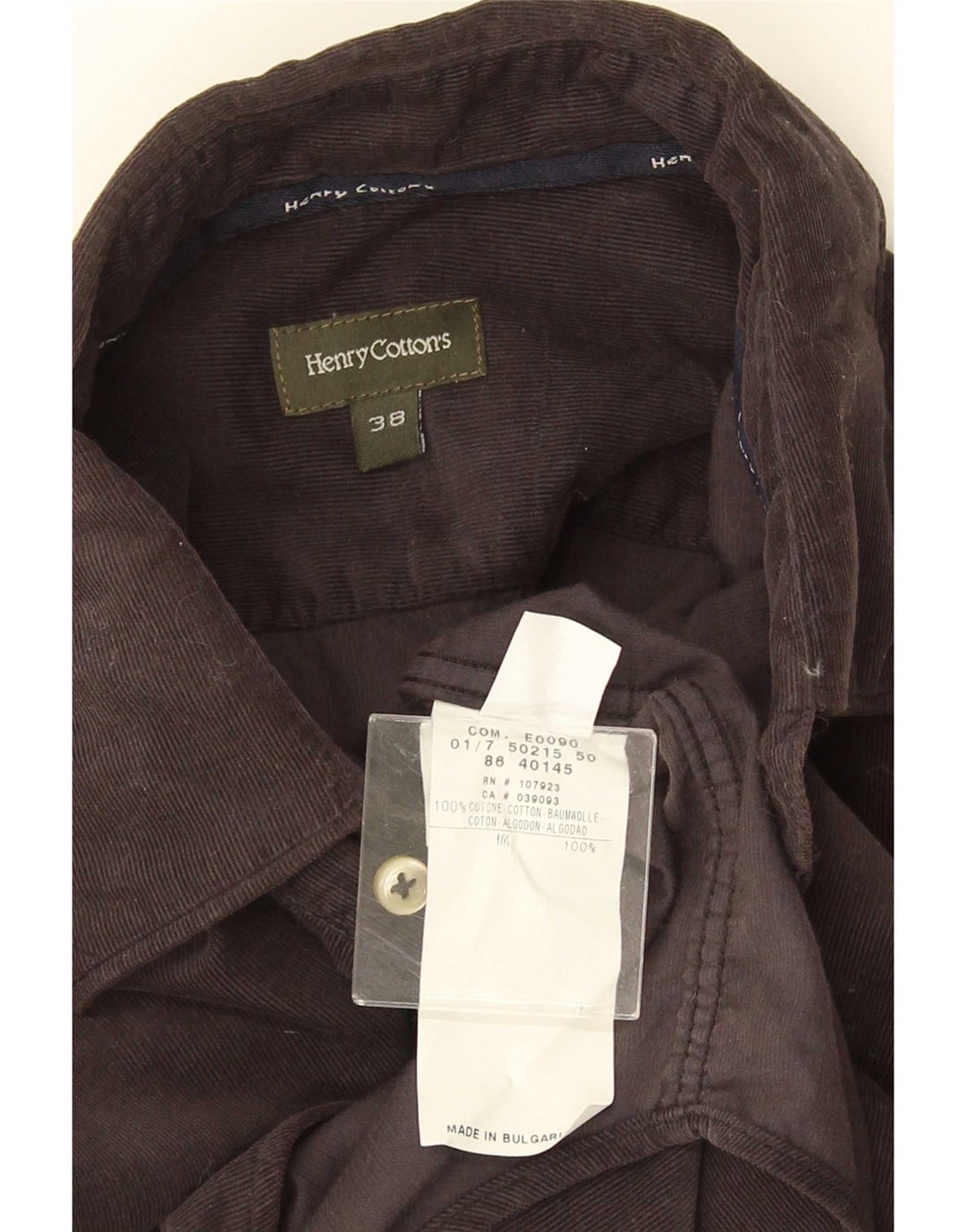 Camicia da uomo in velluto a coste Henry Cottons taglia 38 cotone grigio medio
