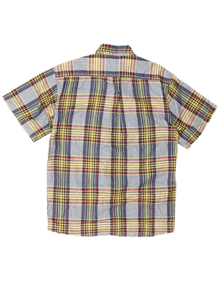 BASIC Camicia a maniche corte da uomo in cotone a quadri multicolore medio