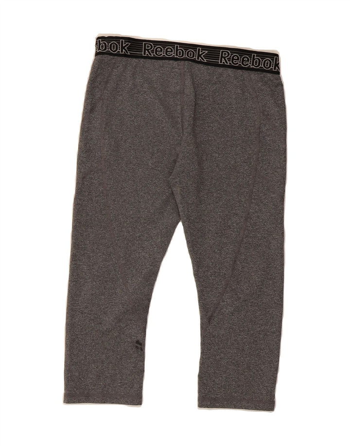REEBOK Womens Graphic Capri Leggings UK 14 Medium Grey Vintage Reebok and Second-Hand Reebok from Messina Hembry 