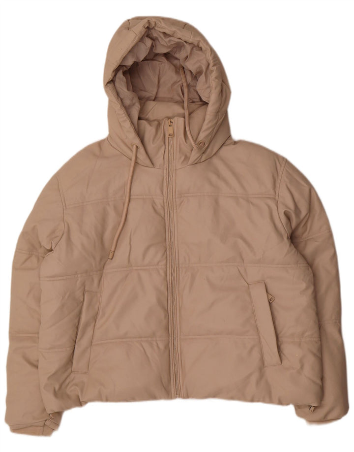 Giacca imbottita oversize con cappuccio da donna Zara UK 14 Poliuretano beige medio