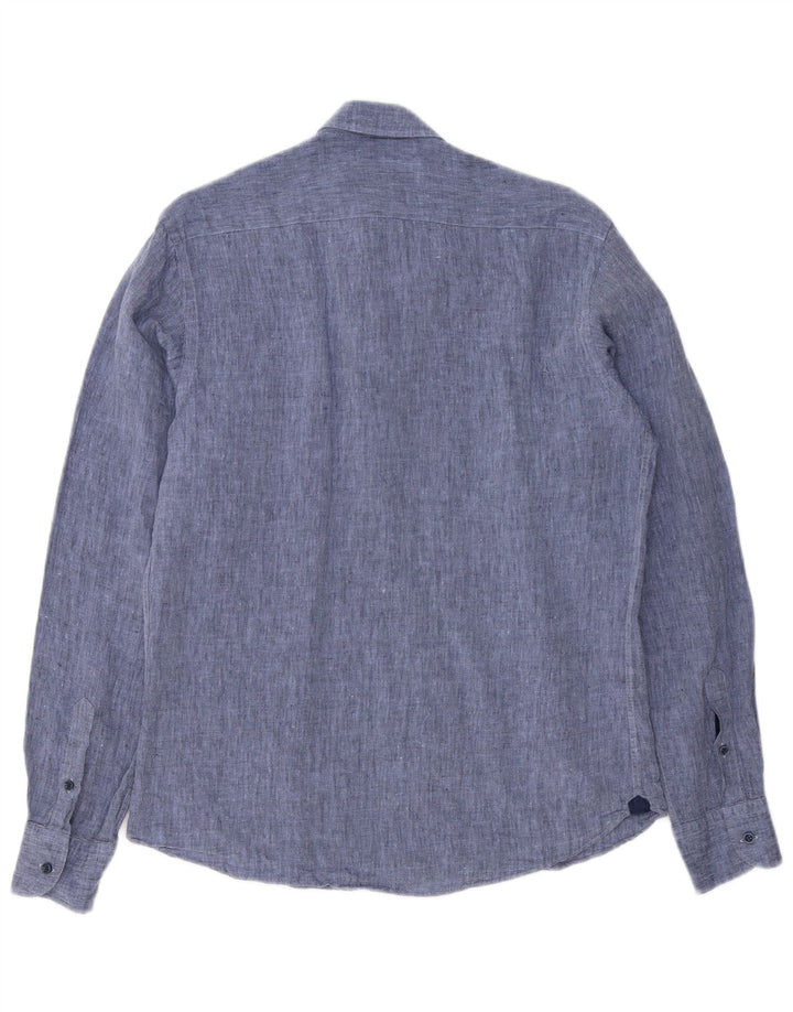 Camicia Uomo Massimo Dutti Lino Blu Medio