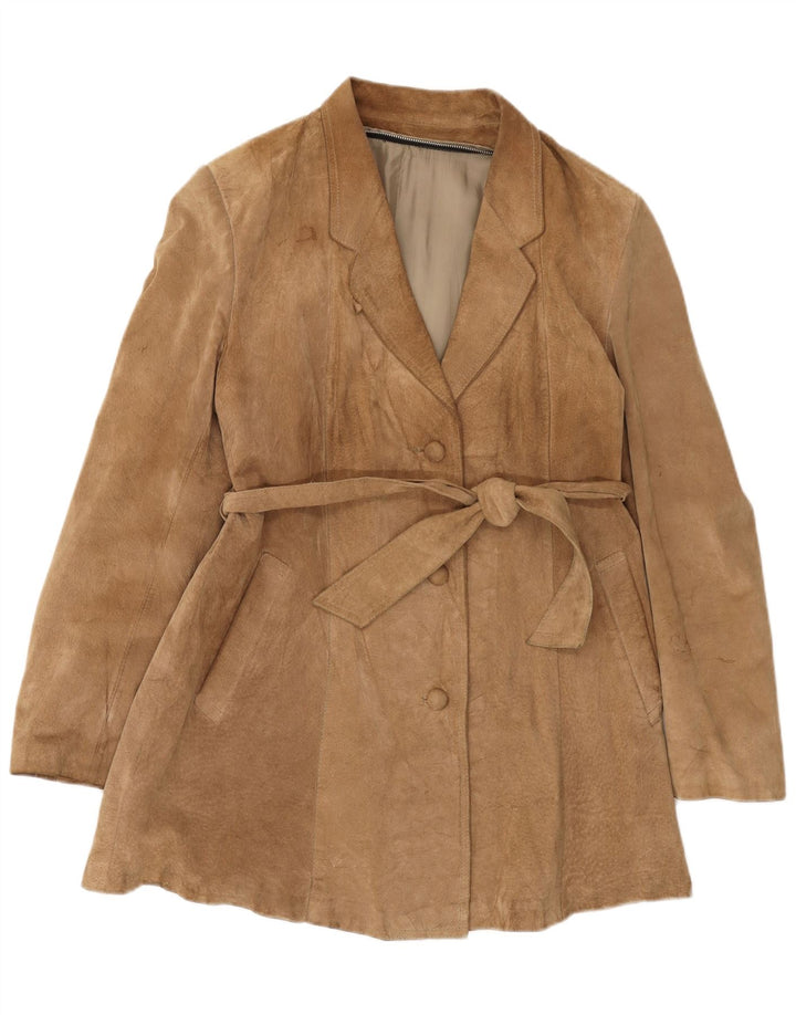 Soprabito vintage da donna in pelle scamosciata UK 14 Beige medio