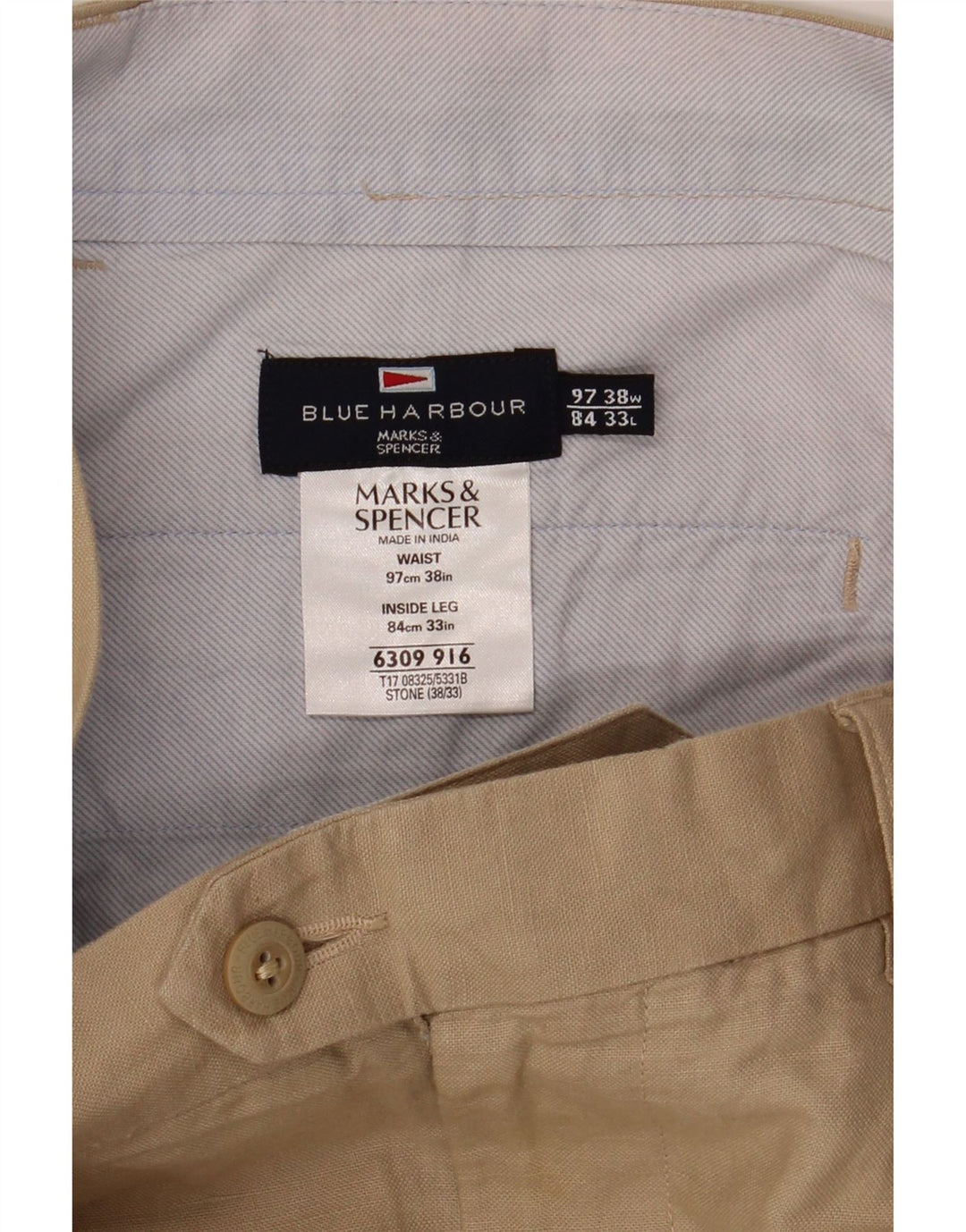 Pantaloni da abito dritti Marks & Spencer da uomo blu Harbour W38 L33 Beige