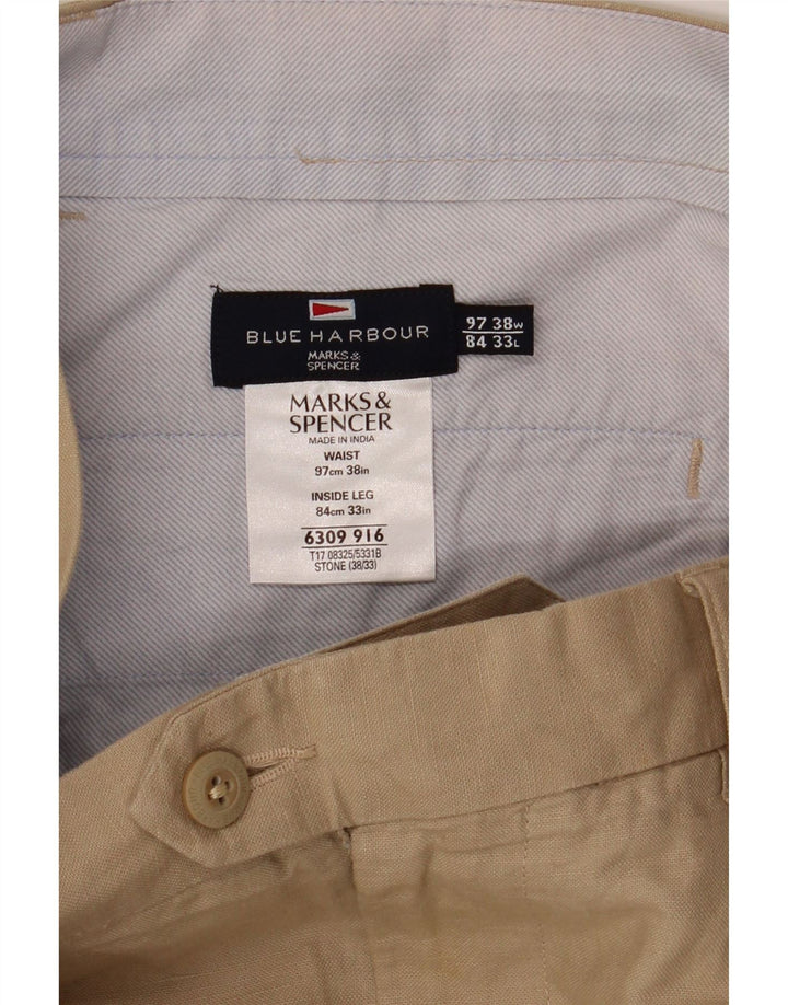 Pantaloni da abito dritti Marks & Spencer da uomo blu Harbour W38 L33 Beige