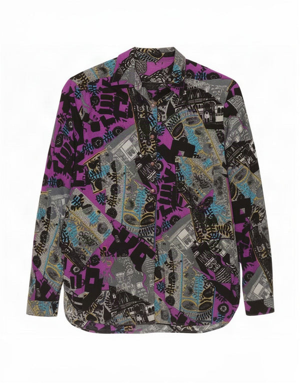 Camicia vintage da donna con motivo astratto UK 14 media multicolore