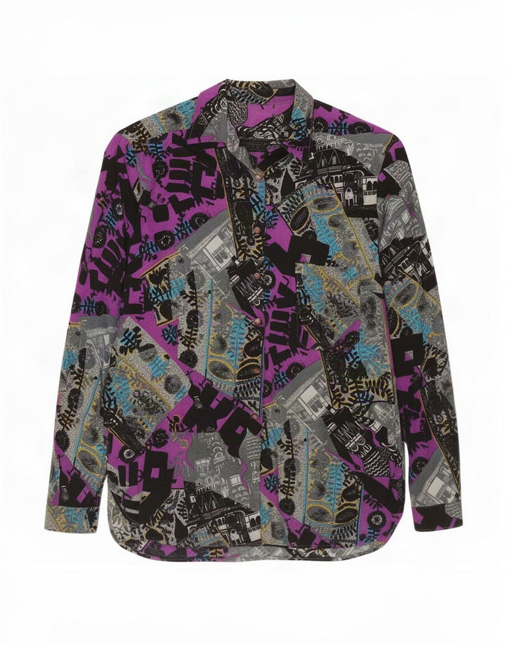Camicia vintage da donna con motivo astratto UK 14 media multicolore