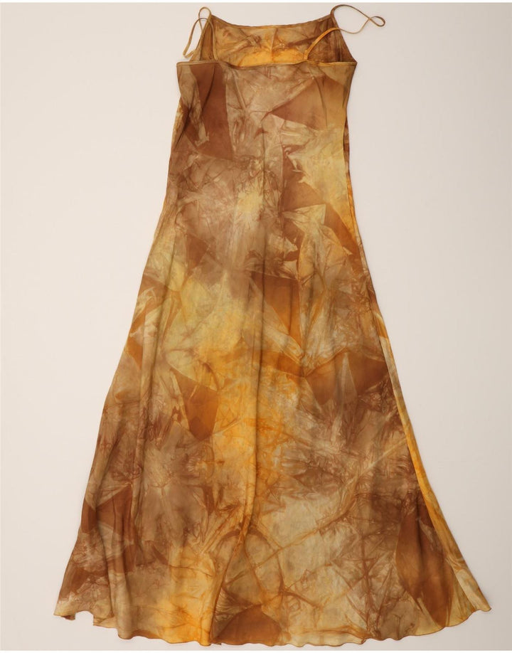 Abito maxi slip da donna vintage con motivo astratto IT 44 Seta marrone medio