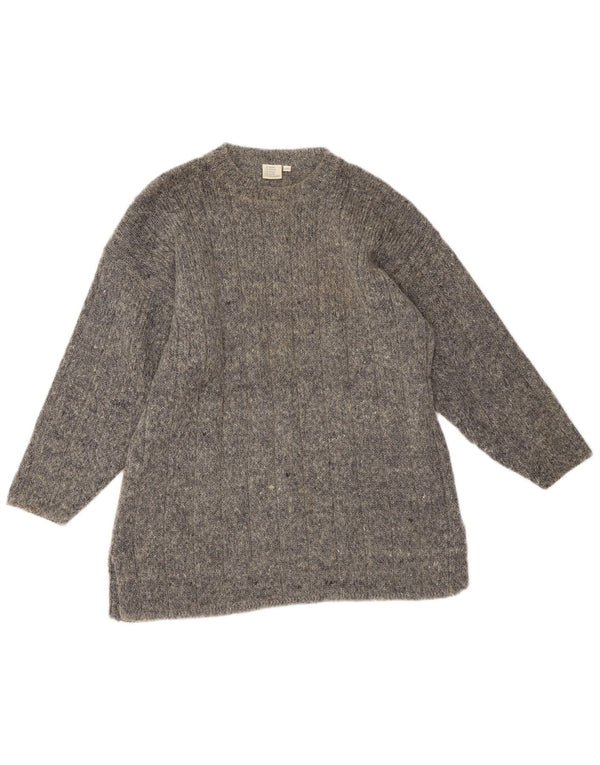 Maglione maglione girocollo girocollo lungo da donna vintage UK 16 grande seta grigia