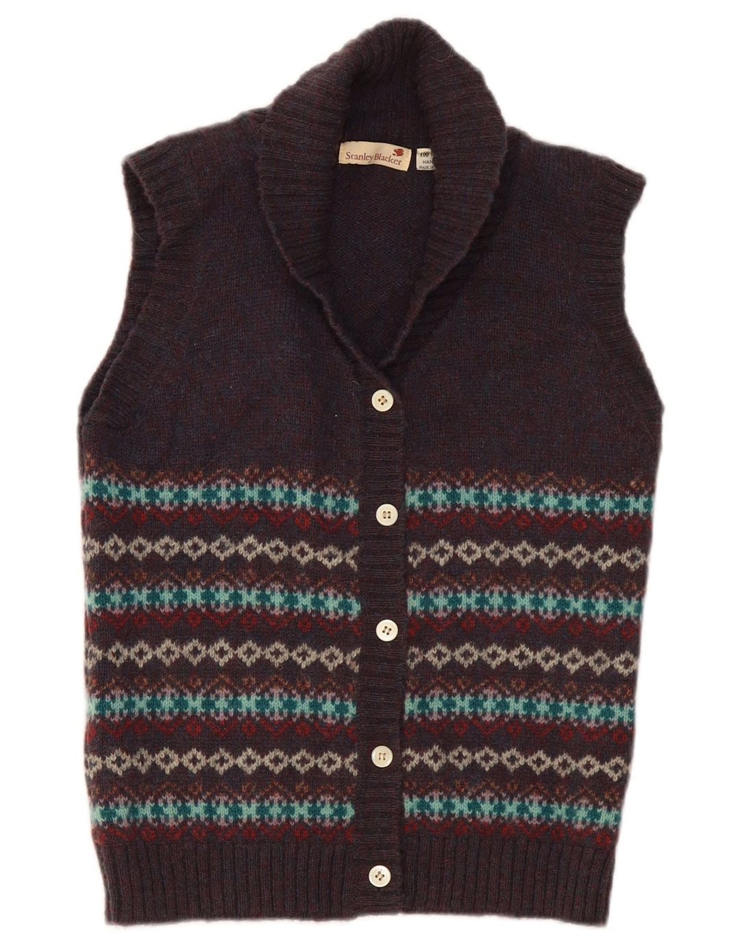 Maglione cardigan da donna Stanley Blacker UK 10 Small Blu Navy Fair Isle