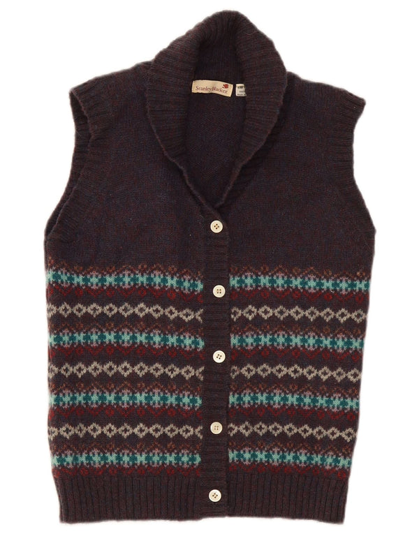 Maglione cardigan da donna Stanley Blacker UK 10 Small Blu Navy Fair Isle