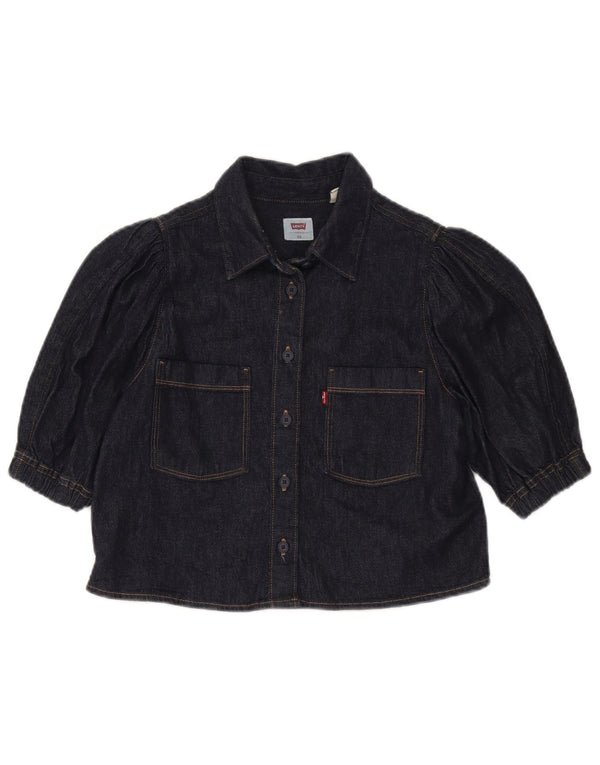 Levi's - Camicia in denim corto a maniche corte, vestibilità rilassata, da donna, UK 6, XS, blu navy