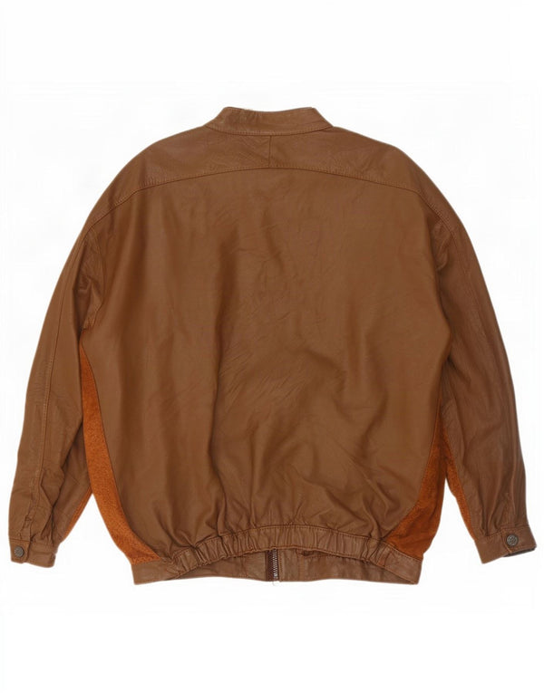 Giacca bomber in pelle da uomo vintage UK 38 Colorblock marrone medio
