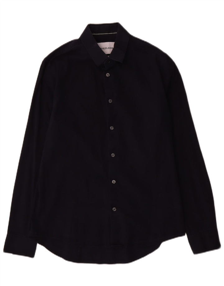 Camicia slim fit da uomo Calvin Klein Jeans in cotone blu navy medio