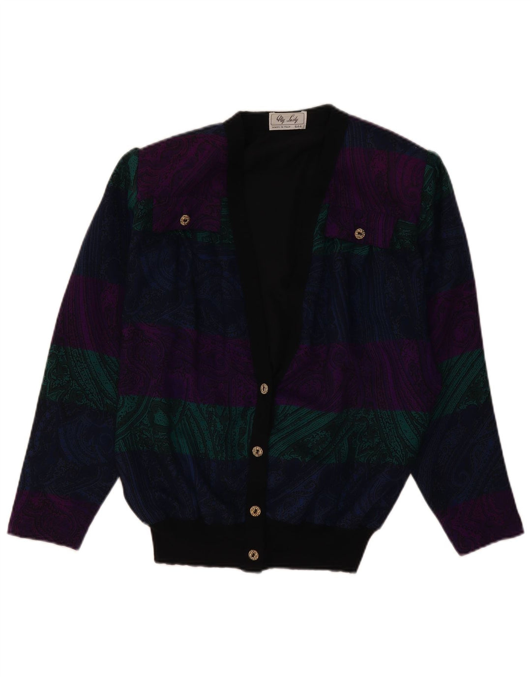 Maglione cardigan da donna VINTAGE UK 16 Lana Paisley multicolore grande
