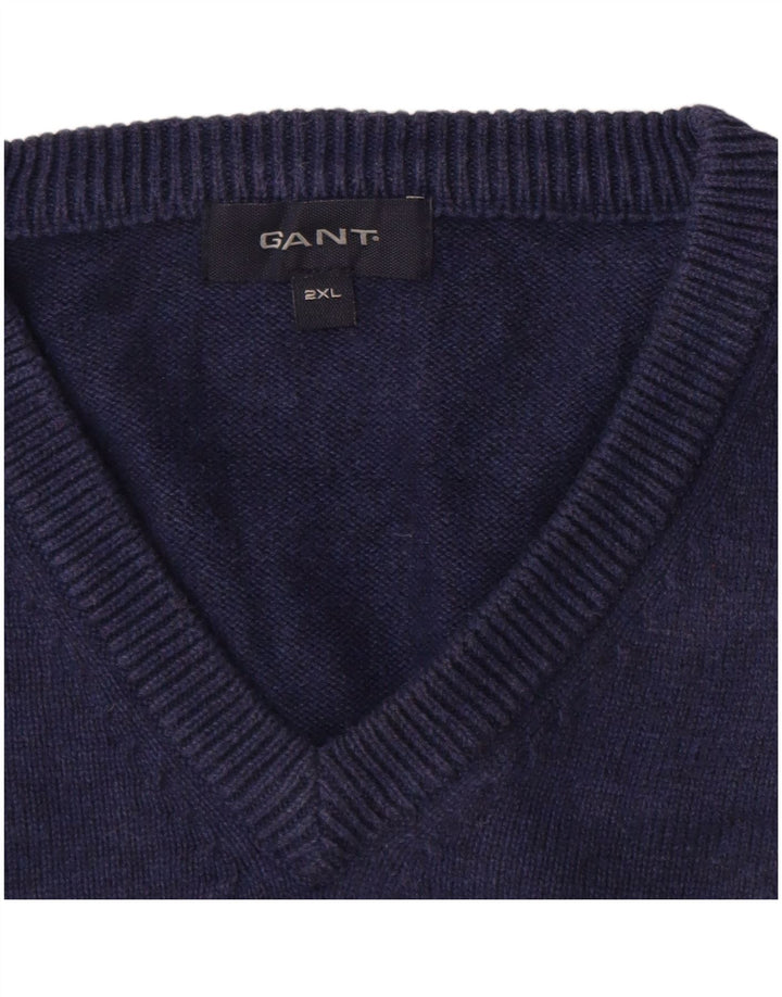 GANT Maglione da uomo con scollo a V 2XL in cotone blu navy