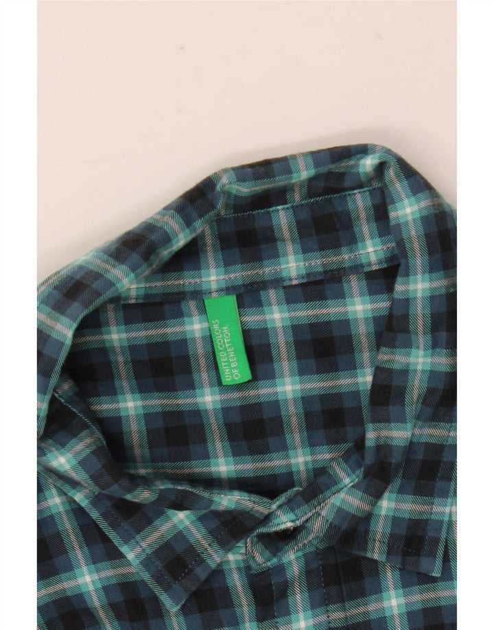 Camicia da uomo alta in flanella Benetton grande a quadretti blu navy