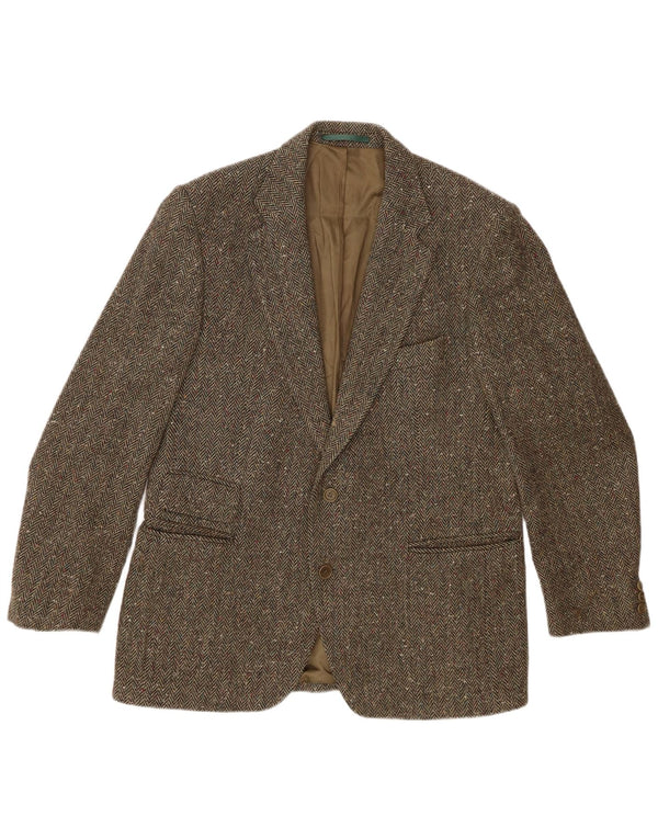 DONEGAL Giacca blazer da uomo a 2 bottoni UK 42 XL Khaki Chevron New Wool