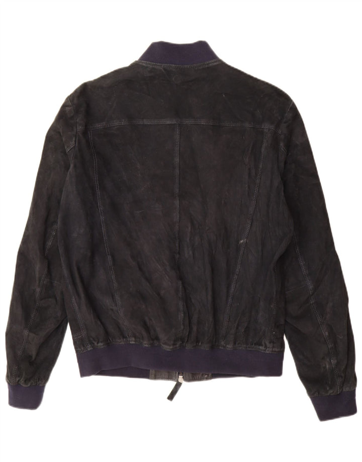 Giubbotto bomber in pelle scamosciata da donna Jeckerson UK 18 XL Blu navy