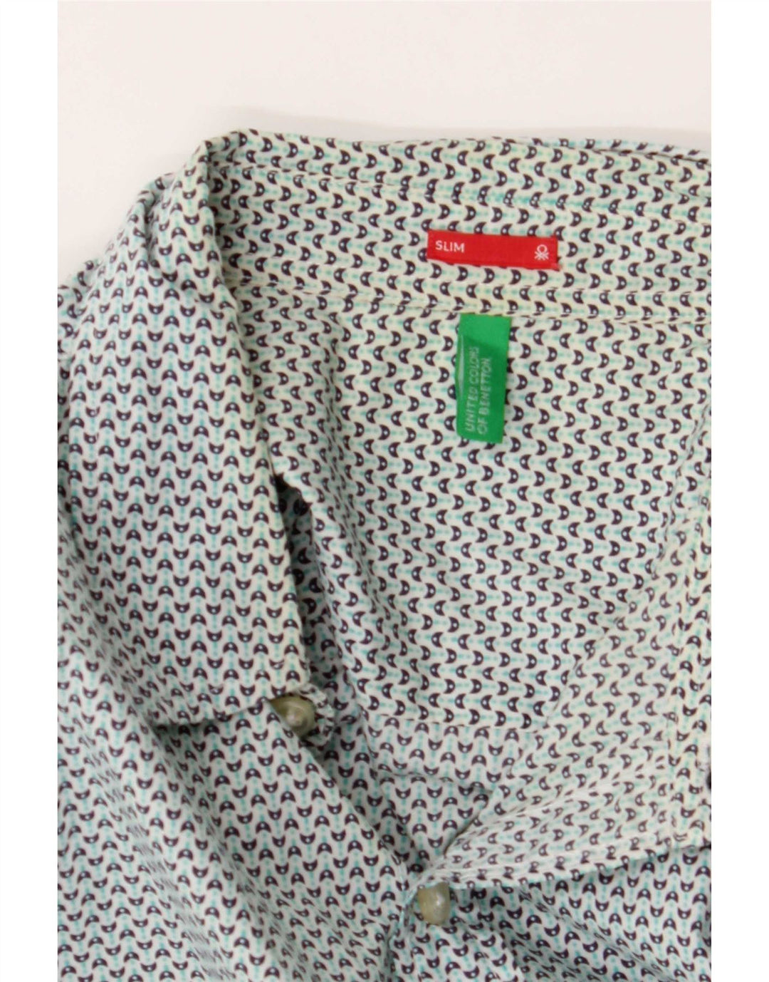 Benetton Camicia slim da uomo Blu medio geometrico