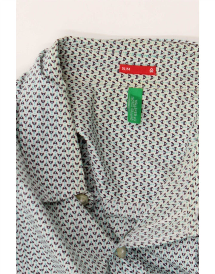 Benetton Camicia slim da uomo Blu medio geometrico