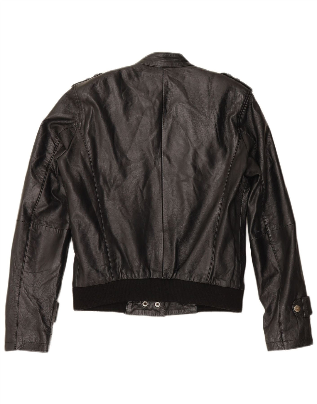 Giacca da pilota in pelle militare vintage da donna UK 12 in pelle nera media