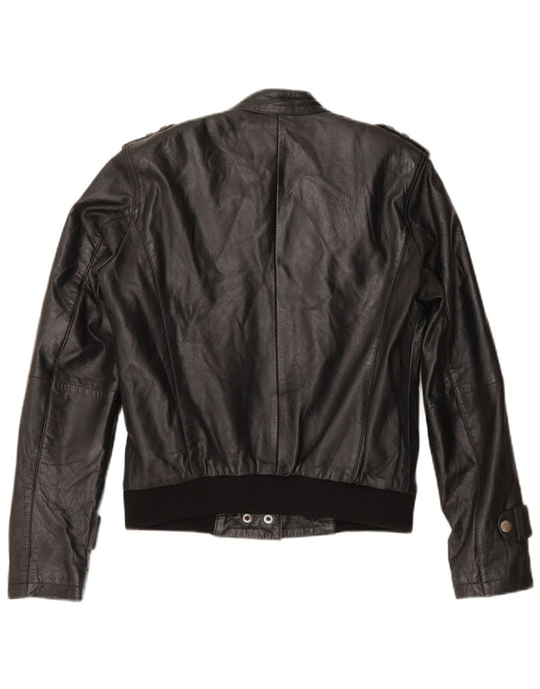 Giacca da pilota in pelle militare vintage da donna UK 12 in pelle nera media