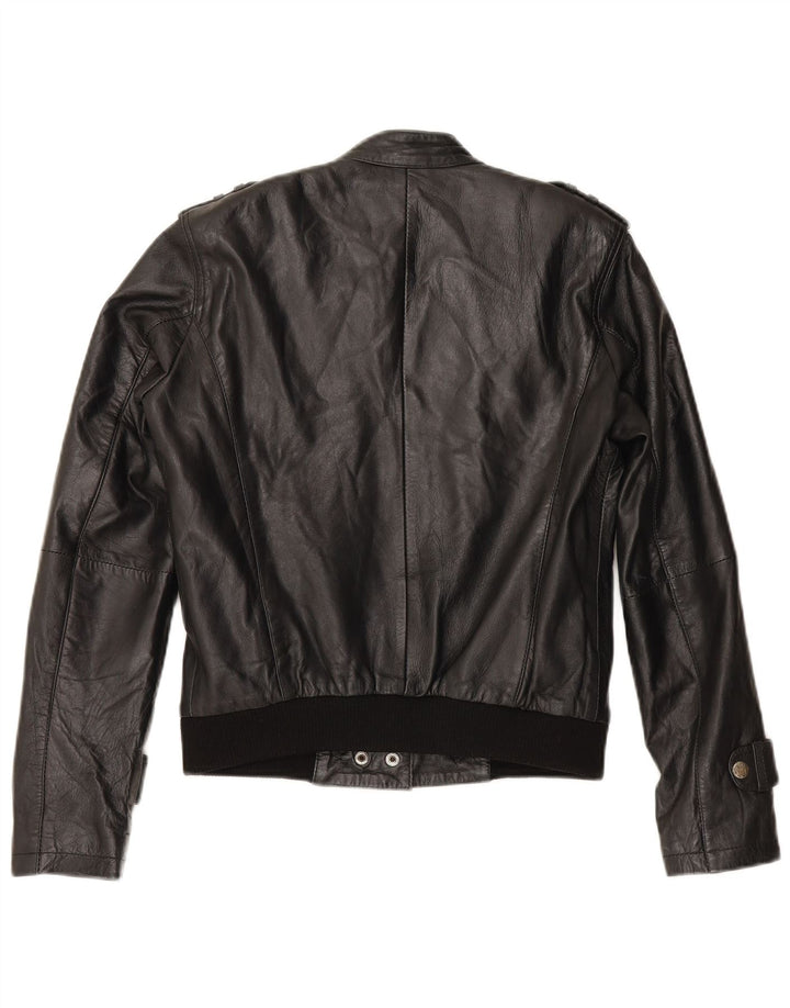 Giacca da pilota in pelle militare vintage da donna UK 12 in pelle nera media