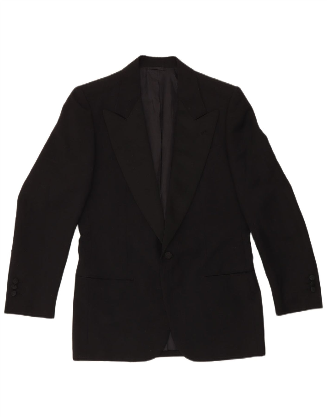 VINTAGE Set da uomo 1 bottone 2 pezzi IT 46 piccolo W29 L29 lana nera