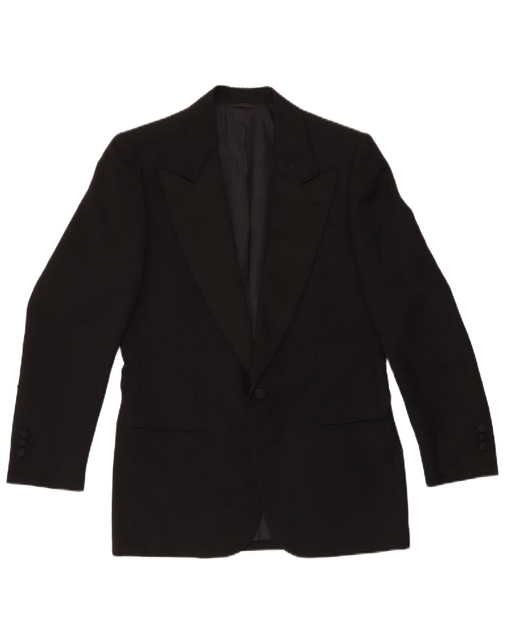 VINTAGE Set da uomo 1 bottone 2 pezzi IT 46 piccolo W29 L29 lana nera