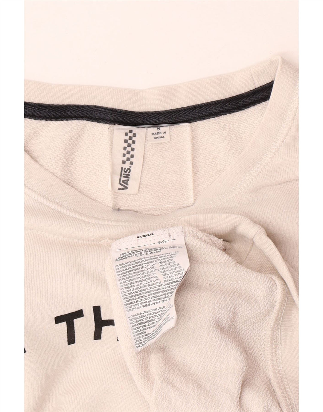 Felpa con grafica da donna Vans, maglione UK 10, piccola, cotone bianco