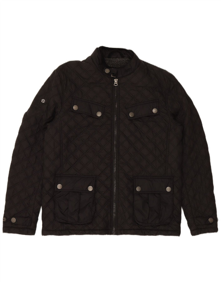 SUPERDRY Mens Quilted Jacket UK 42 XL Black Polyester Motorcycle