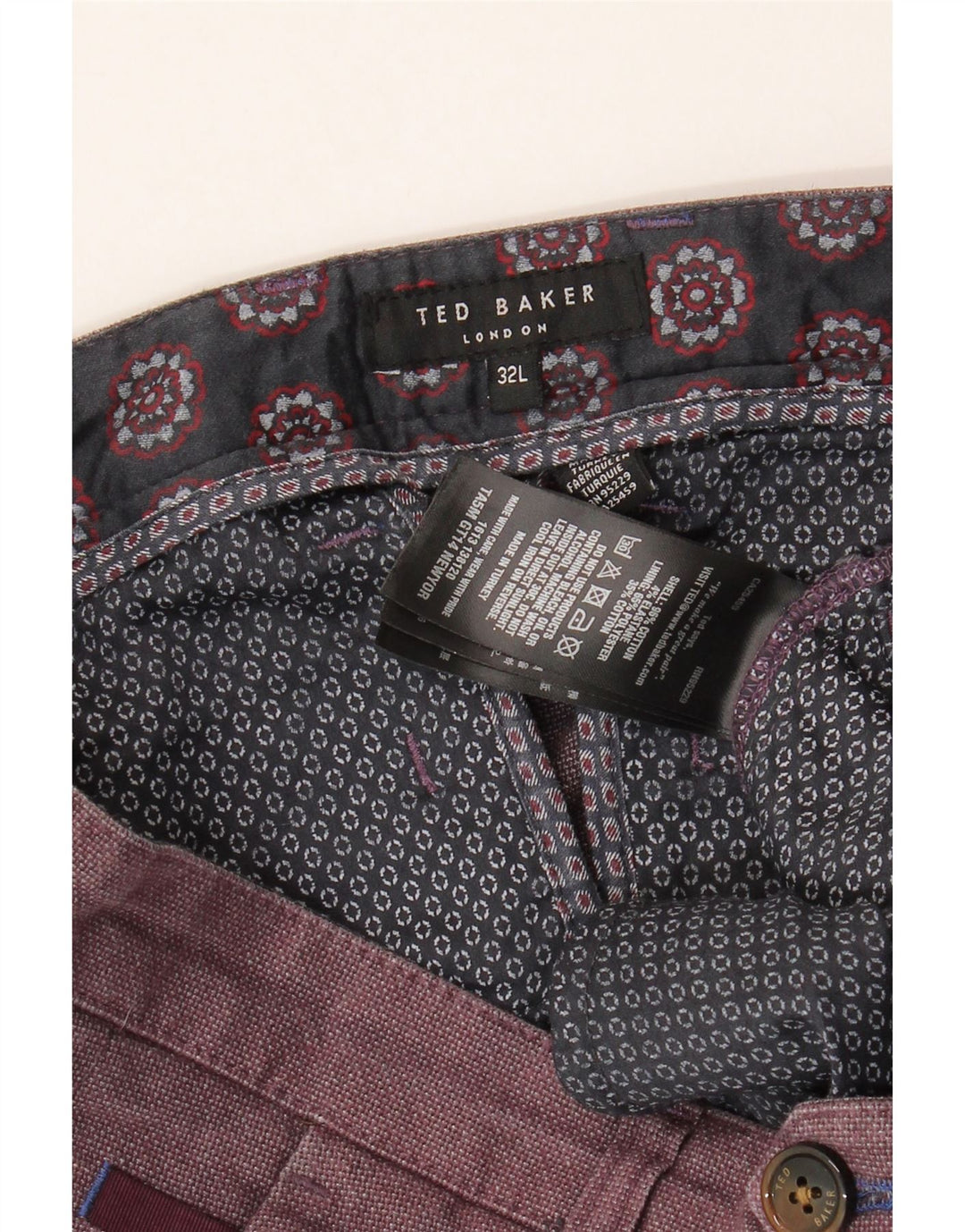 Pantaloni da abito slim da uomo Ted Baker W32 L32 Maroon Cotton