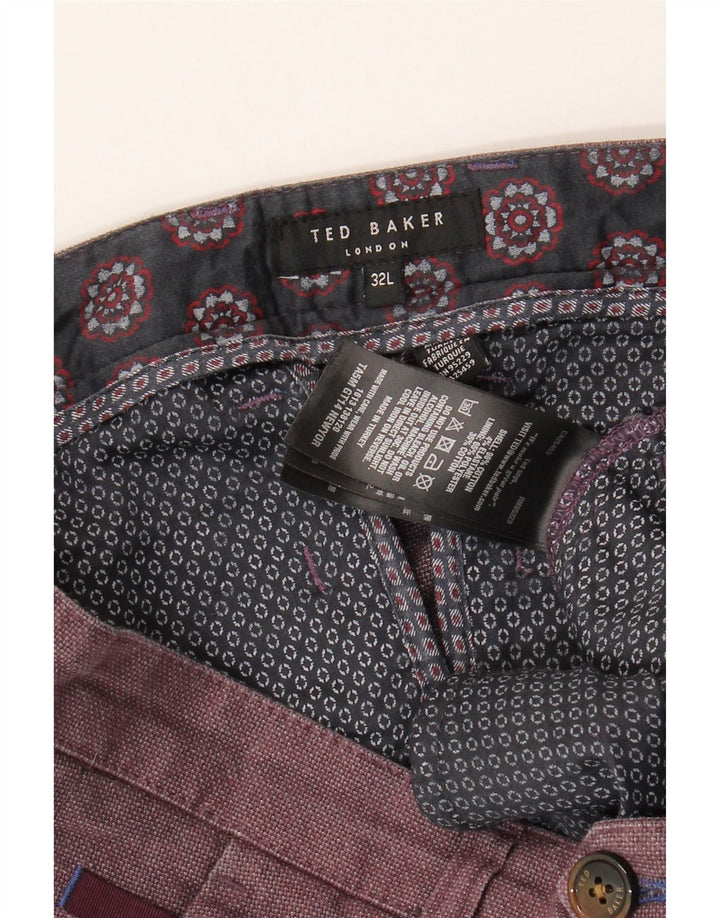 Pantaloni da abito slim da uomo Ted Baker W32 L32 Maroon Cotton