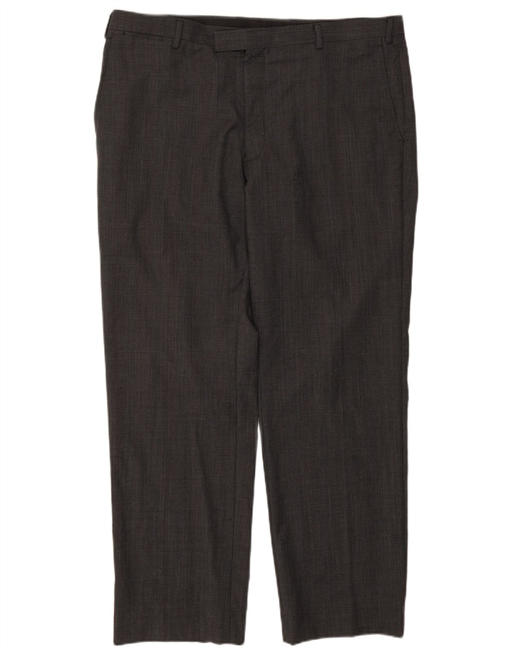 Pantaloni da abito dritti autografi da uomo Marks & Spencer W40 L31 a quadri grigi