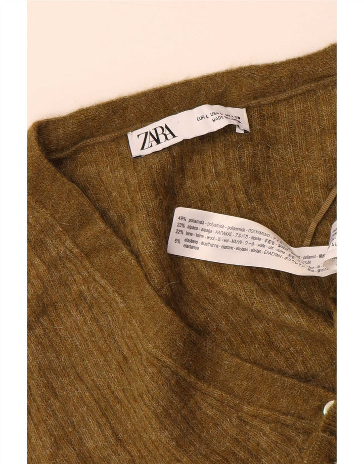 Maglione cardigan da donna Zara UK 16 grande kaki poliammide